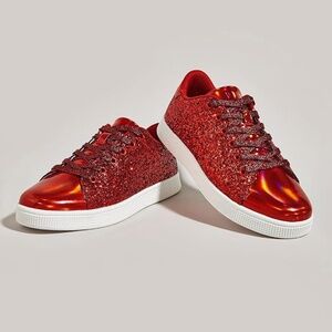 Glitter Shoes Sparkly Bling Shiny Bedazzled Lace up Fashion Sneakers for Women